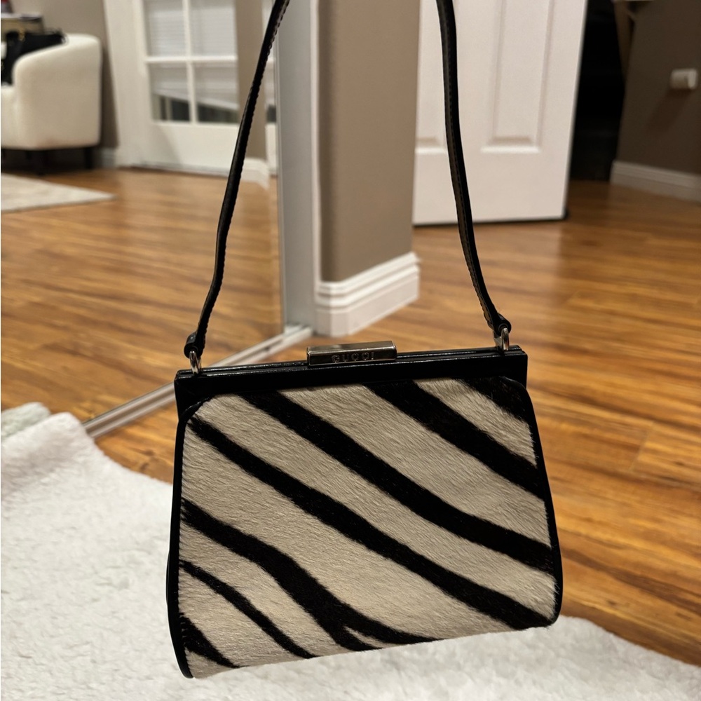 Gucci Zebra Print Vintage Black and White Women's Party Real Horse HairMicro Bag